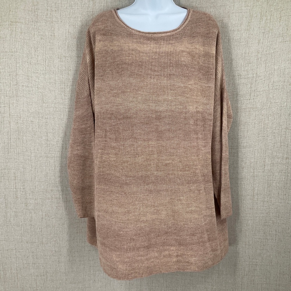 J. Jill Sweater Women XL Tan Cotton Blend Ribbed Space Dye Relaxed Classic Boho
